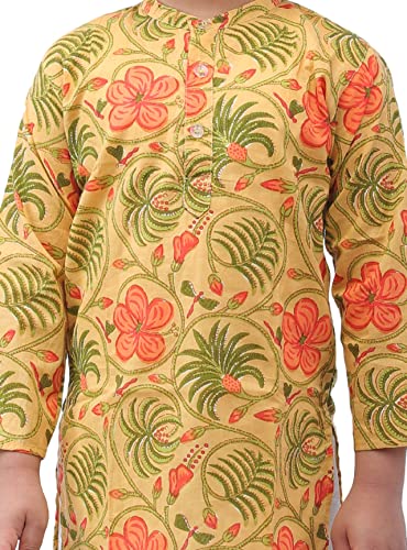 AHHAAAA Kids Ethnic Cotton Printed Kurta Pyjama Set for Boys 817 (Mustard, 18-24 Months)