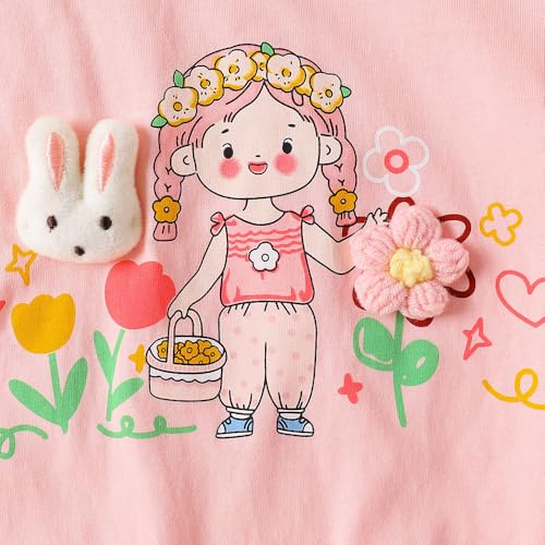 Hopscotch Baby Girls Graphic Print Short Sleeves Pink Rompers For Ages (6-9 Months)
