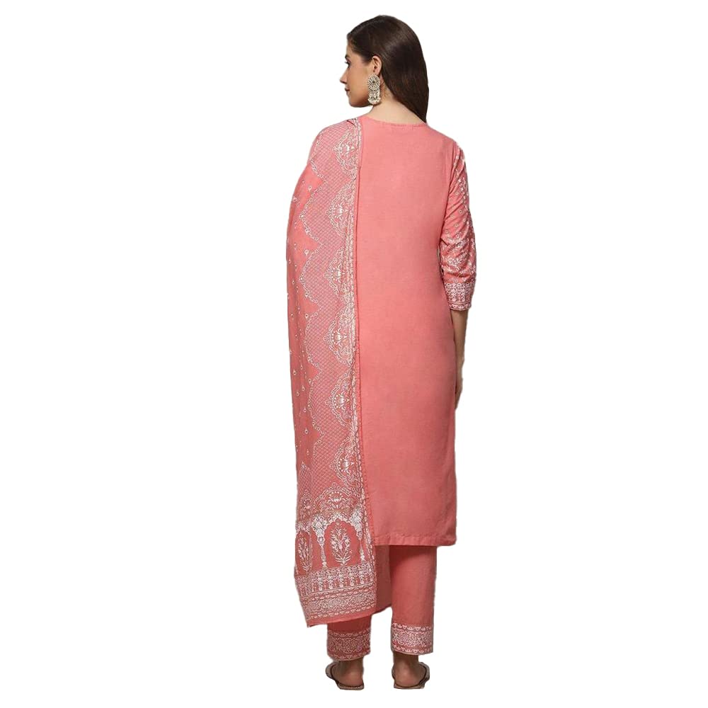 Biba Printed Narrow Salwar Cotton Kurta With Dupatta For Women -(Skdshweth S8632_Light Coral_34)