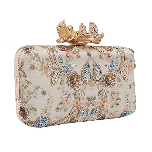 SWISNI Gold gorgeous handmade printed embroidery designer clutch II Women's Traditional Designer Clutch For Women & Girls II PRINTED EMBROIDERED CLUTCHES