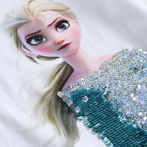 Hopscotch Girls Elsa Reversible Sequined Cotton T-Shirt in White Color for Age (12-24 Months)