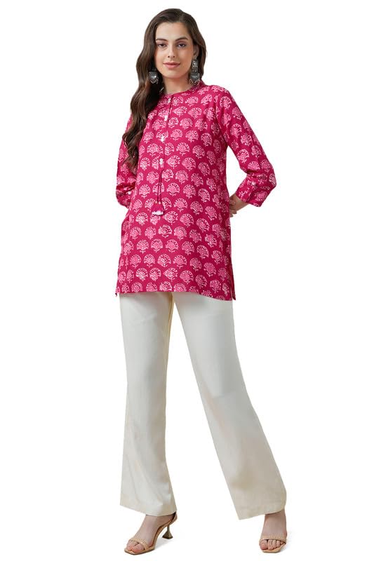 Soch Womens Fuchsia Botanical Print Rayon Tunic with Mirror