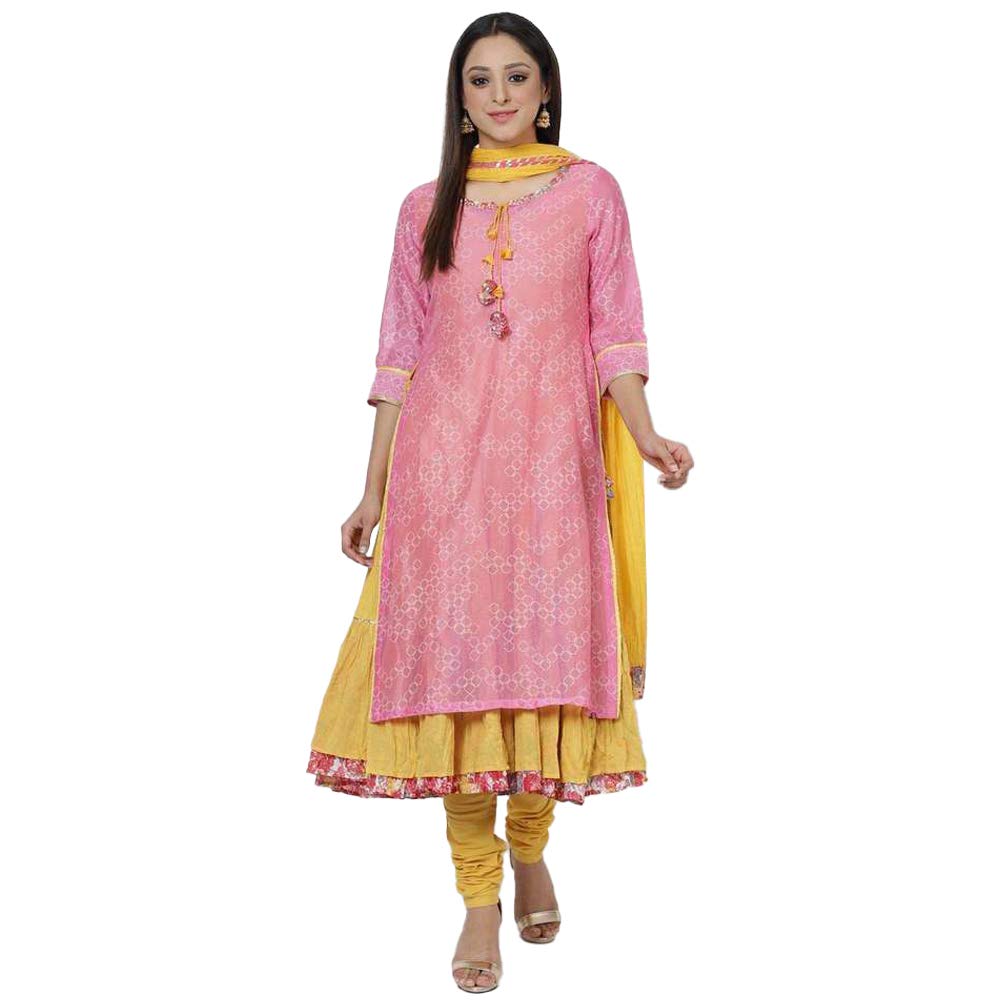 BIBA Women's Cotton Salwar Suit Set (SKDRAKHI CO6632PNK_Pink_42)