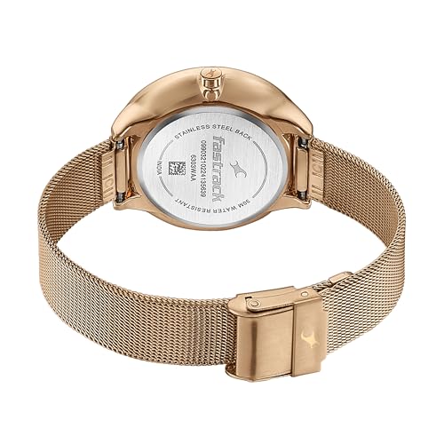 Fastrack Stunners Quartz Analog Beige Dial Rose Gold Stainless Steel Strap Watch for Girls - NT6303WM01