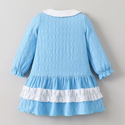 Hopscotch Girls Blue Full Sleeves Floral Applique A-line Dress for Age (6-7 Years)