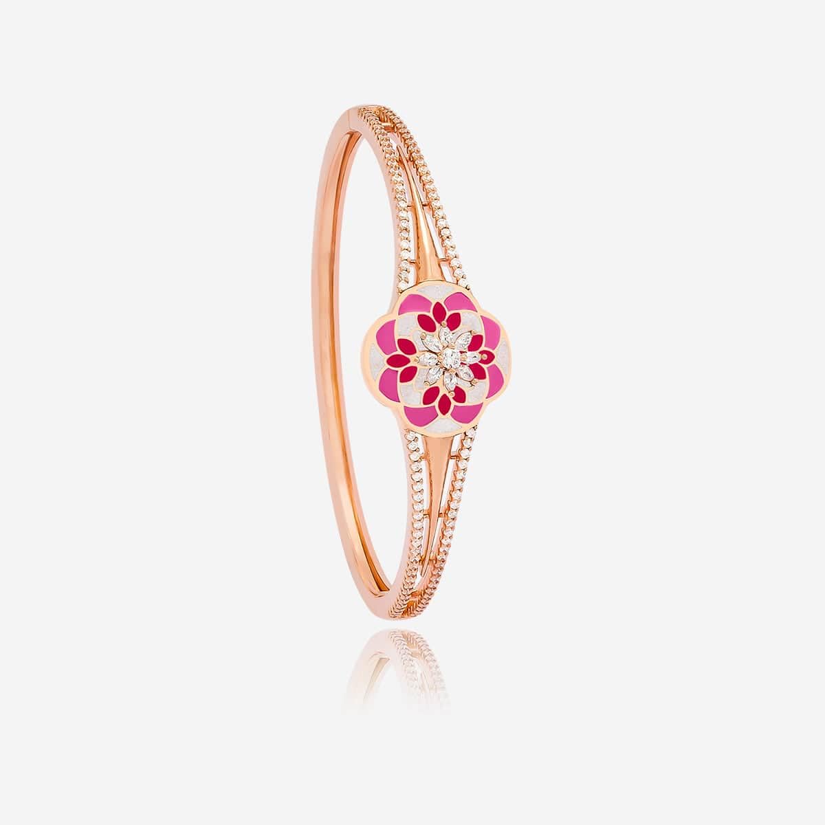 Kushal's Fashion Jewellery White Rose Gold Plated Meenakari Zircon Kada - 412383