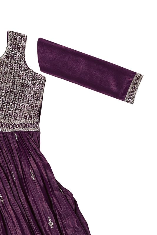 Soch Womens Wine Georgette Blend Embroidered Gown With Sequence Work