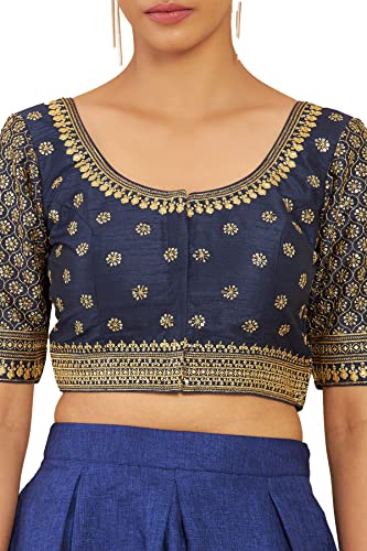 Soch Navy Blue Art Silk Embroidered Blouse