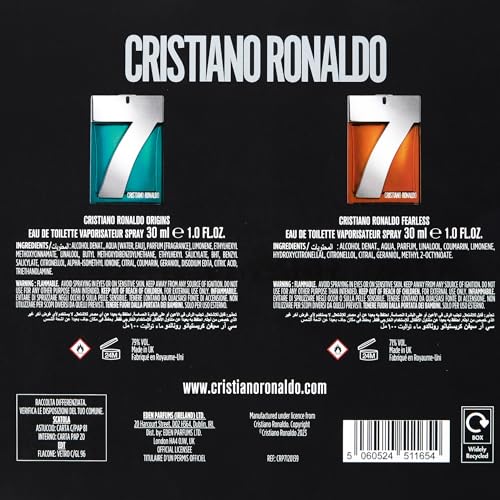 Cristiano Ronaldo CR Eau de Toilette Duo Set for Men | Origins 30ml + Fearless 30ml | Fragrance Gift Set