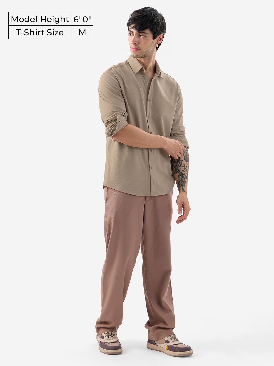 The Souled Store Mudbrown Men and Boys Long Sleeve Collared Neck Button Front Solid Regular Fit Cotton Textured Shirts