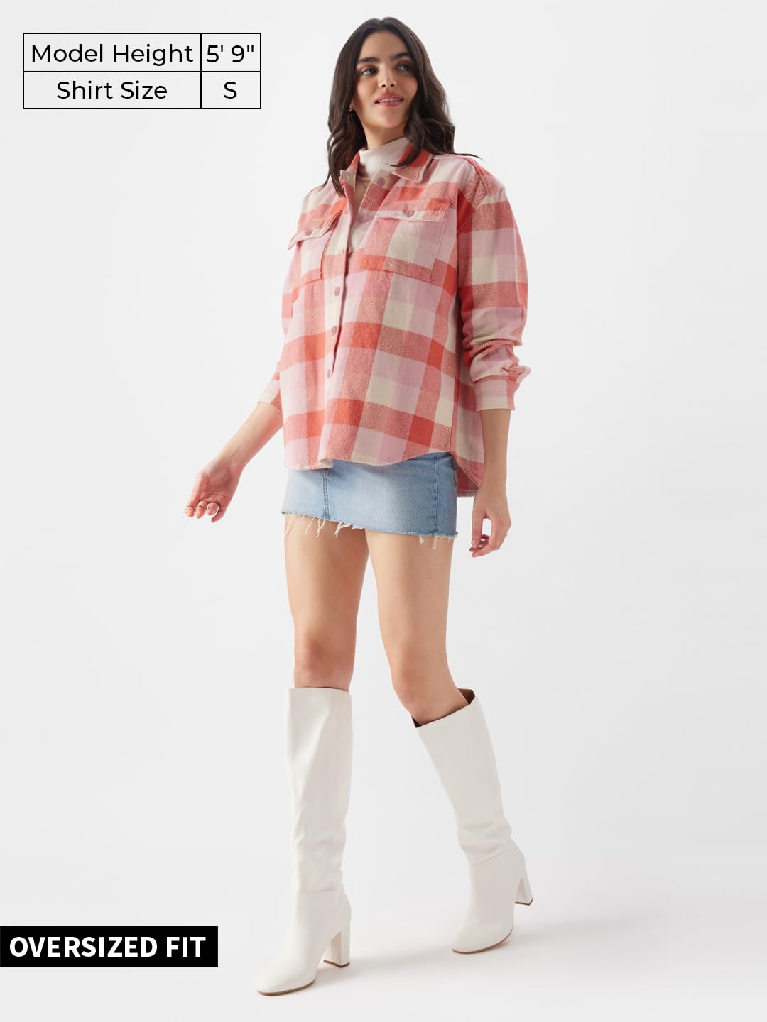 The Souled Store TSS Originals: Fairy Rose Women Shackets Shackets Casual Plaid Oversized Quilted Winter Flannel Sherpa-Lined Stylish Fashion Trendy Classic Checkered Cozy Button-Up Utility