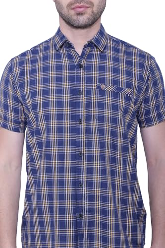 Kuons Avenue Men's Navy Blue Half Sleeve Cotton Casual Shirt | Jeans Shirt for Men (KACLHS1216M_Navy Blue_Medium)