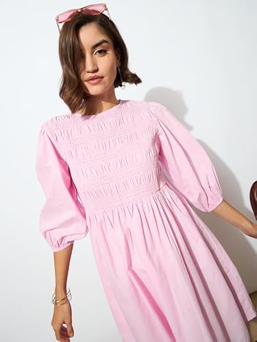 barcino Pink Poplin Smocked Gathered Dress
