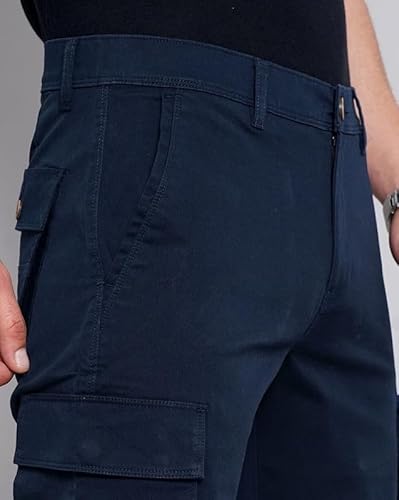 British Club 100% Cotton Cargo Shorts with Pockets | Adjustable Waistb& | Multiple Pockets | Lightweight & Breathable Fabric | Comfortable Everyday Wear | Durable & Functional Design | Dark Blue 38