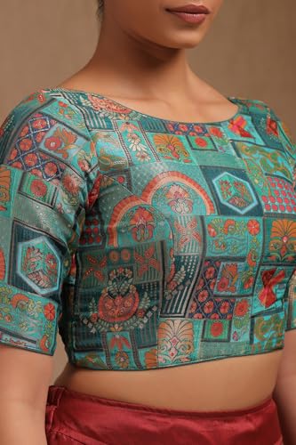 Soch Womens Teal Green Tussar Floral Print Padded Blouse