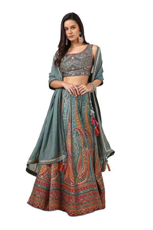Soch Womens Grey Brocade Ghagra Choli With Cutdana