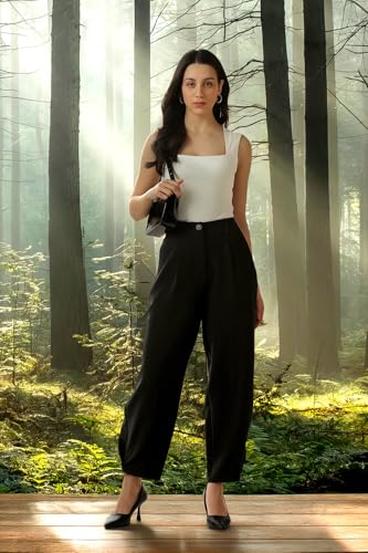 Women Black Solid Casual Trousers