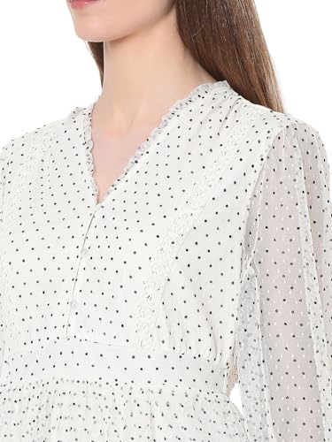 VERO MODA Women Polka Dots White Polyester Midi Length Fit and Flare Dress