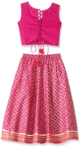 Biba Girl's Polyester Lehenga Set (KWFNFES6388OSS25FUS_Fuchsia_4-5 Year)