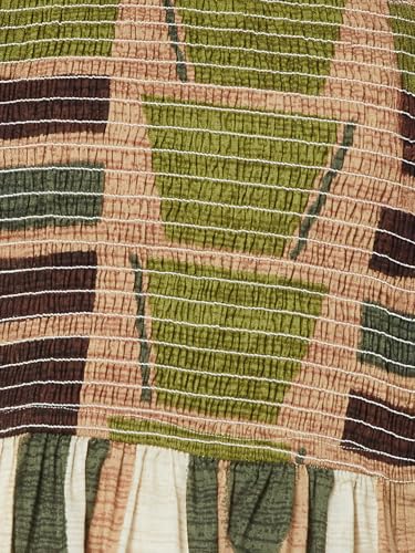 Max Kalki X Max Women Printed Smocked Midi Dress(Green_XL)