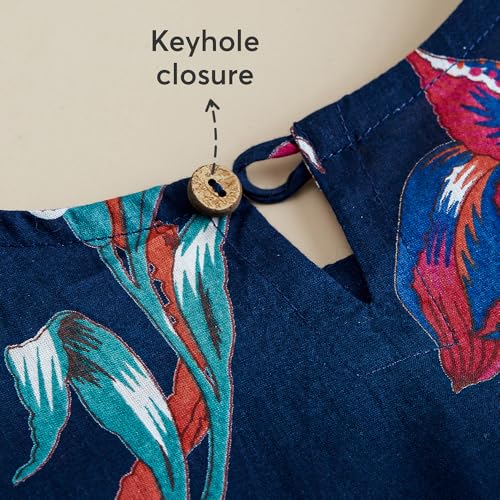 Hoscotch Girls Floral Navy 3/4th Sleeves 2 Piece Tulip Trail Cotton Kurti & Sharara For Ages (5-6 Years)