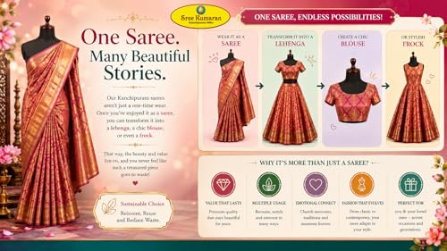 SREE KUMARAN Women's Traditional Handloom Kanchipuram Silk Pure Pattu Sarees | Unstitched Blouse (VSK275-1)