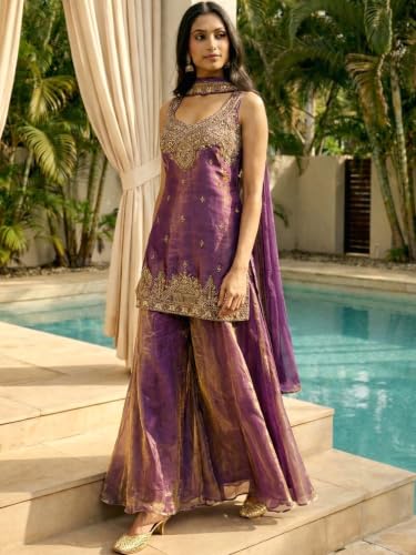Leeli Peeri Designer Women's Fendy Satin Embroidery Work Kurta Palazzo With Dupatta…