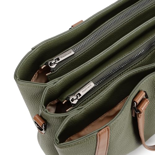 Metro Carry Laptop Tote | Faux-Leather Women's Handbag | Olive with Tan Details | 14" Laptop Compatible | Dual Carry Options | Pebbled Texture
