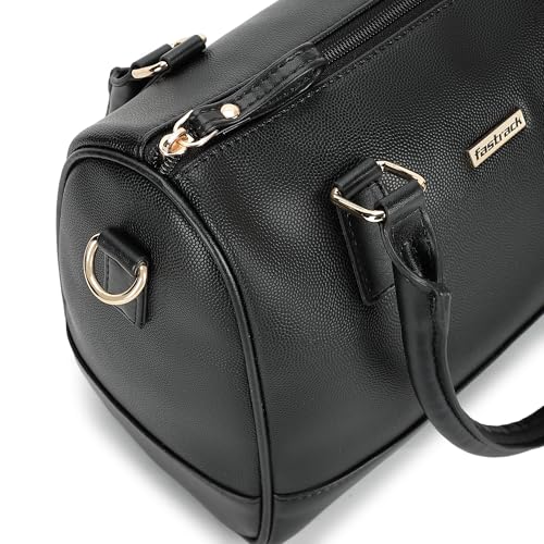 Fastrack Women Carryall Satchel with Top Handles and Adjustable Shoulder Strap - Stylish Barrel Bag with Secure Zip Closure for Everyday Use, Black