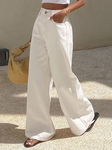 TOPLOT Jeans for Women || Women High Rise || Wide Leg Pants || Straight fit Jeans for Woman (Straight-Jeans-5204-Off White-28)