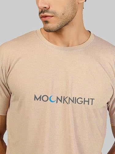 T-70 Men's Printed Round Neck Half Sleeves Poly-Cotton T-Shirt | Color - Fawn | Size - L (254)