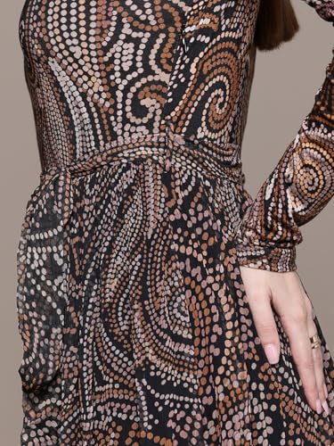 Label RITU KUMAR Brown Bluo Crew Neck Dress with Belt