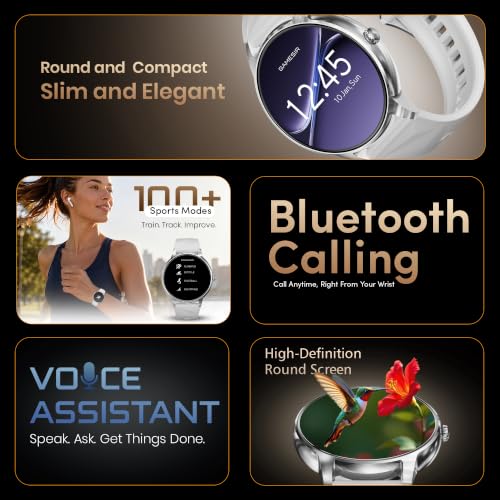 GameSir Active Rush Smart Watch for Men & Women, 1.27" Full Touch Display, Bluetooth Calling, Fitness Tracking, Message Notifications, Android & iOS Compaatible - (Silver)