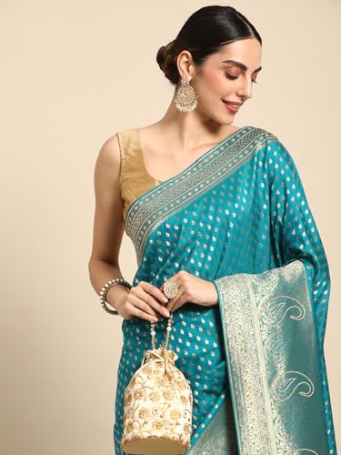 MOHEY Blue Art Silk Zari Weaved Saree for Women