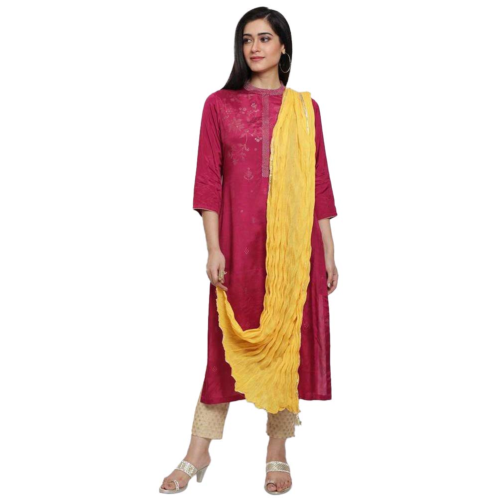 BIBA Women's Ethnic Yellow Cotton Dupatta (Free Size)