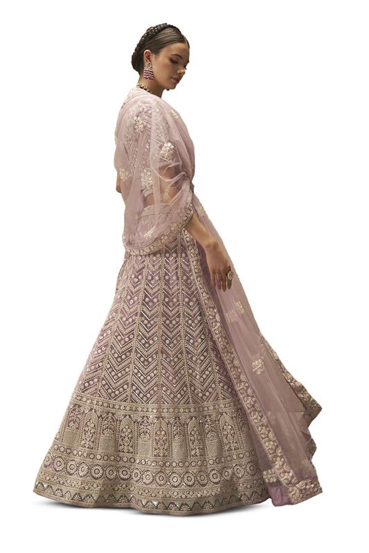 Soch Womens Purple Net Embroidered and Sequin Embellished Unstitched Lehenga Set