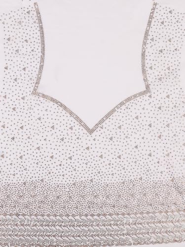 MOHEY Women's Cream Organza Saree with Stone Work with Blouse Piece (Cream)