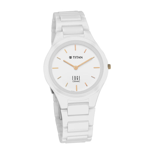 Titan Women Ceramic Analog Watch -Nr2653Qc04, Band Color-White,Dial Color-White
