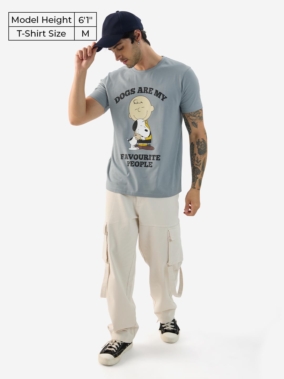 The Souled Store Official Peanuts: Favorite Dog Men and Boys Short Sleeve Round Neck Blue Graphic Printed Regular Fit Cotton T-Shirts