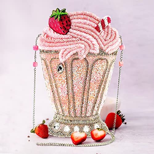 Mary Frances Shake It Up Beaded Milkshake Crossbody Novelty Handbag, Pink
