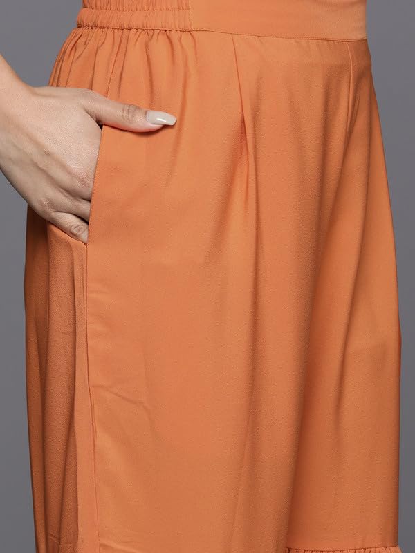 Ahalyaa Women's Polyester Kurta Set (AHKUSHDU-COMBO-907-SS-25_Orange