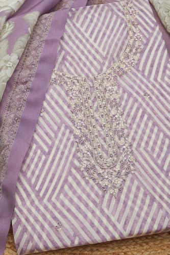 Soch Womens Lavender Organza Shimmer Geometric Print Unstitch Dress Material With Zari