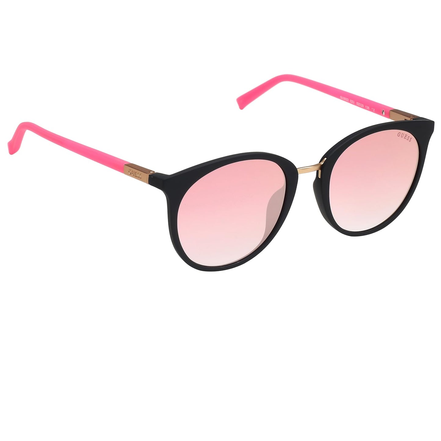 Guess Women's Gu3022 Round Sunglasses, Matte Black & Bordeaux Mirror, 52 mm