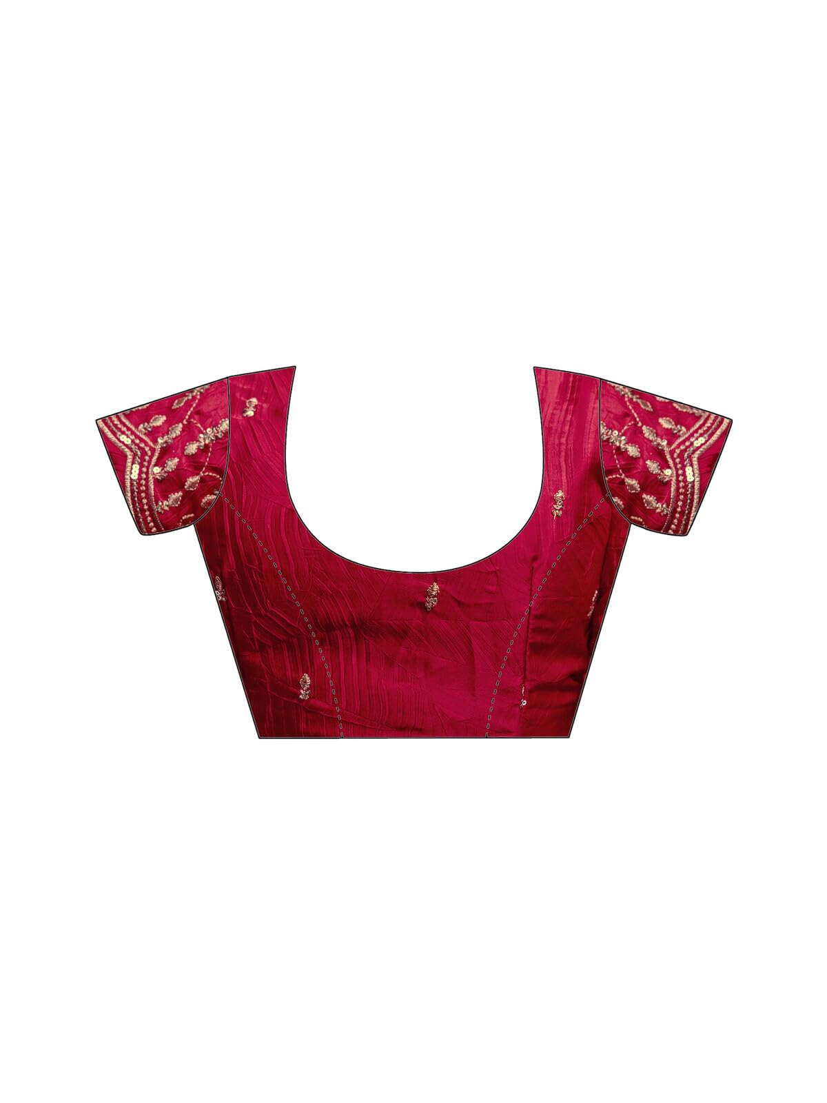 SIRIL Women's Crush Satin Scalloped Border Embellished Sequins Embroidery Saree with Unstitched Blouse Piece (4995S1162A_Red)
