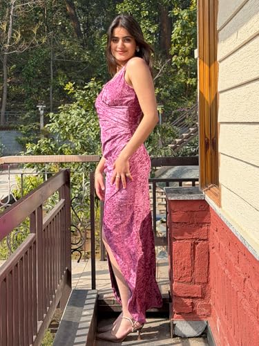 Tandul Women's Velvet Shoulder Straps Purple Dress - Maxi/Full Length Solid Fashion X-Large Size for Office, Casual, Festive & Party (12380)