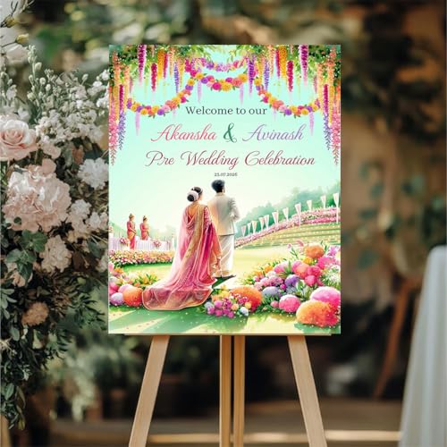 Party Perfect Designs Pre Wedding Sign Board, Personalised Welcome Sunboard, 3mm and 5mm Thickness, Various Designs and Colours, Wedding Decoration (Green Pastel)