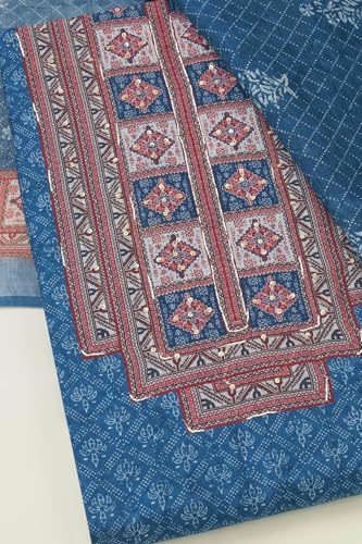 Soch Womens Indigo Linen Ethnic Motifs Unstitch Dress Material With Sequins