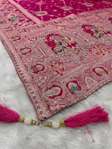 BHARTI COLLECTIONS Premium Women's Banarasi Style Art Silk Saree with Rich Zari Woven Border & Designer Pallu, Traditional Wedding, Bridal, Reception, Festive Party with Blouse Piece (Pink)