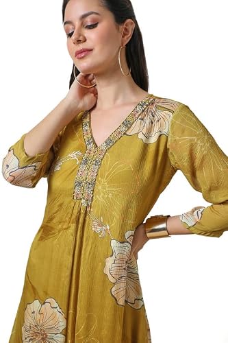 Soch Womens Beige Botanical Print Chinon Blend Dress