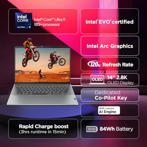 Lenovo IdeaPad Pro 5 Intel Core Ultra 9 185H Built-in AI 14" (35.5cm) 2.8K OLED 400Nits 120Hz Laptop (32GB RAM/1TB SSD/Windows 11/Office Home 2024/1Yr ADP Free/Grey/1.46Kg), 83D2004XIN